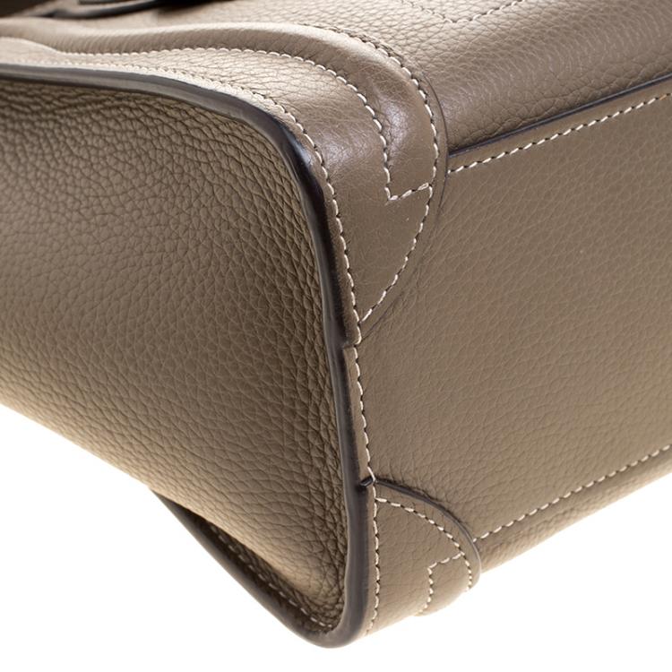 Pre Owned Celine Khaki Leather Nano Luggage Tote