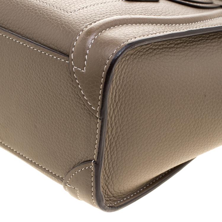 Pre Owned Celine Khaki Leather Nano Luggage Tote