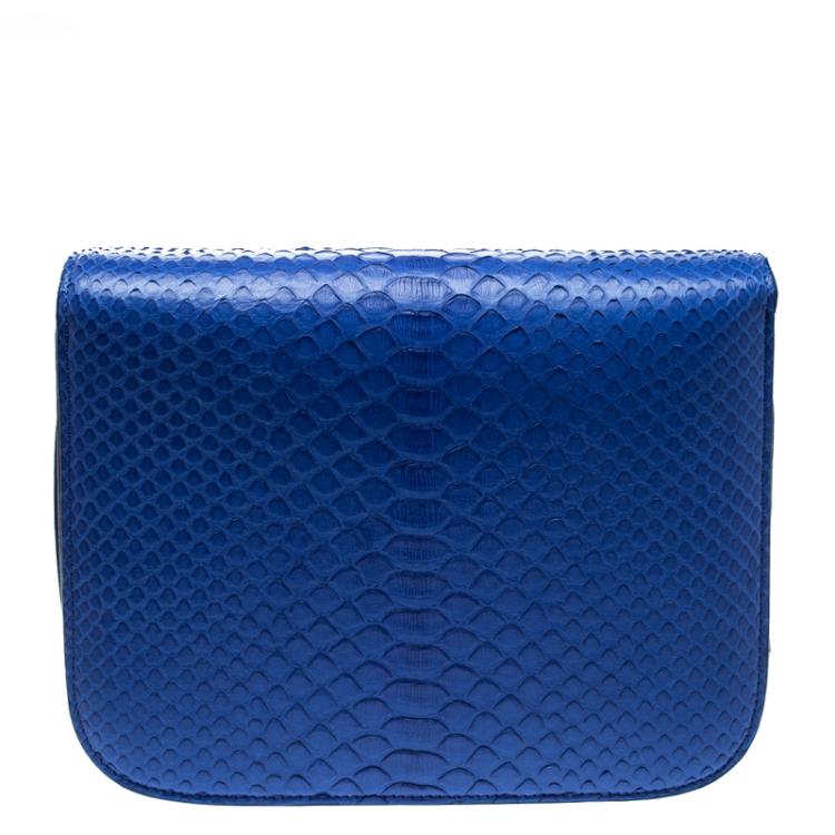 Pre Owned Celine Blue Python Medium Classic Box Shoulder Bag