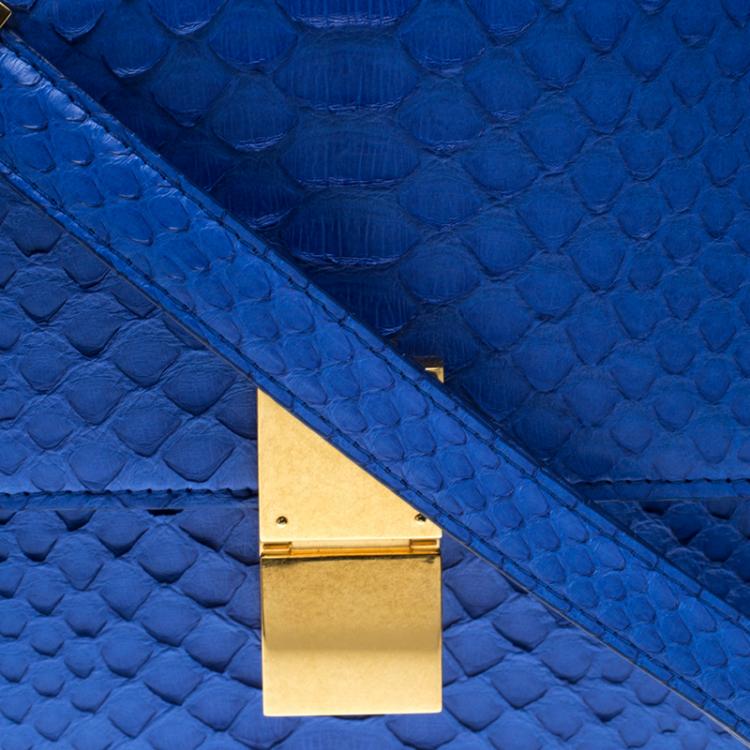Pre Owned Celine Blue Python Medium Classic Box Shoulder Bag