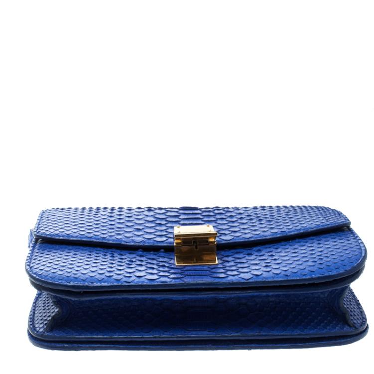 Pre Owned Celine Blue Python Medium Classic Box Shoulder Bag
