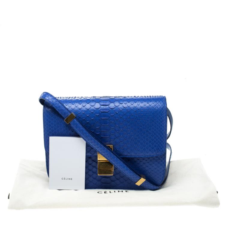 Pre Owned Celine Blue Python Medium Classic Box Shoulder Bag