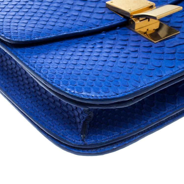 Pre Owned Celine Blue Python Medium Classic Box Shoulder Bag