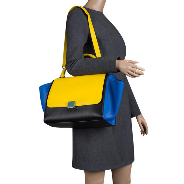 Pre Owned Celine Tricolor Leather Medium Trapeze Tote