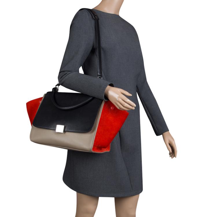 Pre Owned Celine Tri Color Leather and Suede Medium Trapeze Bag