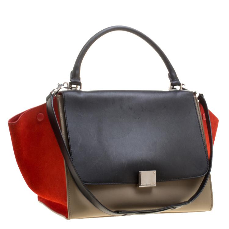 Pre Owned Celine Tri Color Leather and Suede Medium Trapeze Bag