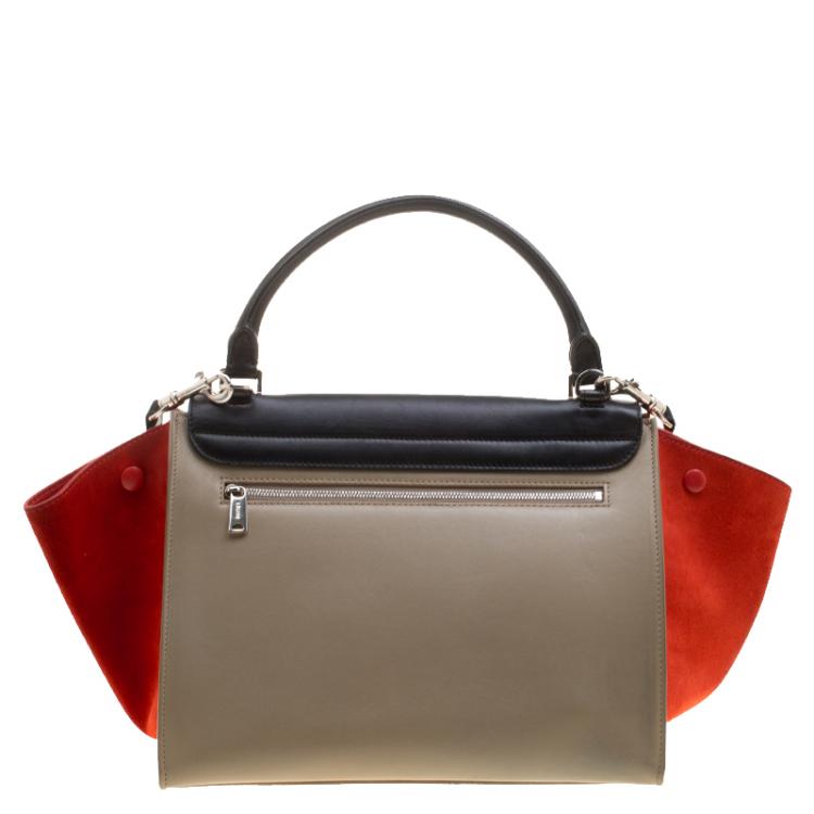 Pre Owned Celine Tri Color Leather and Suede Medium Trapeze Bag