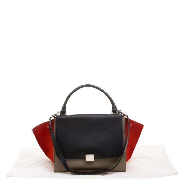 Pre Owned Celine Tri Color Leather and Suede Medium Trapeze Bag