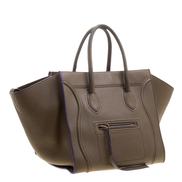 Pre Owned Celine Fatigue Green Leather Medium Phantom Luggage Tote