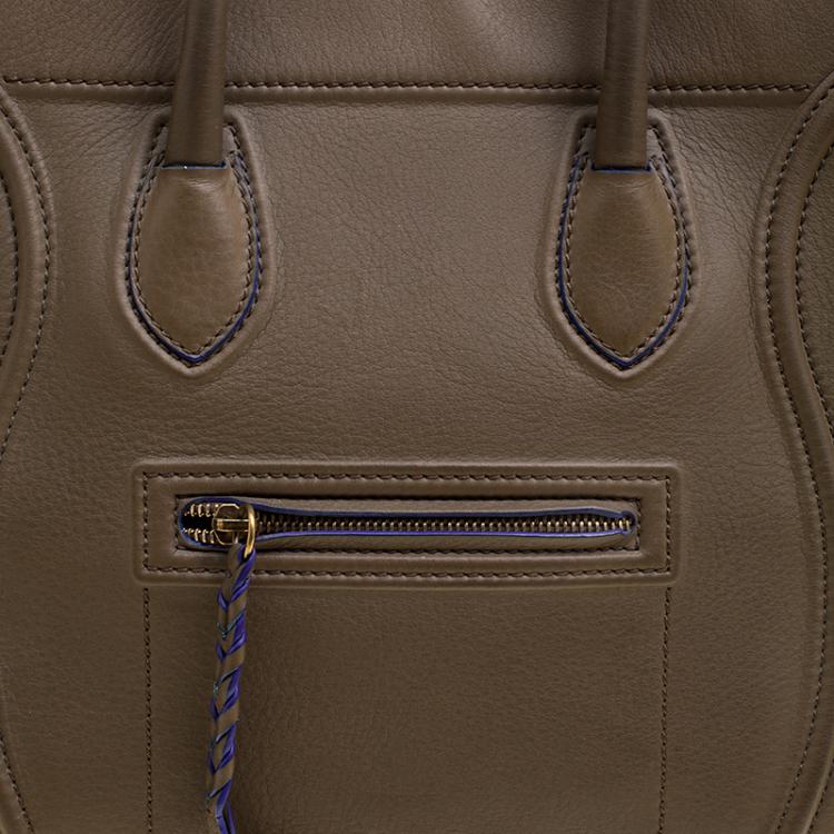 Pre Owned Celine Fatigue Green Leather Medium Phantom Luggage Tote