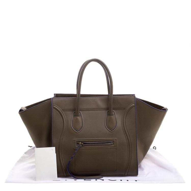 Pre Owned Celine Fatigue Green Leather Medium Phantom Luggage Tote