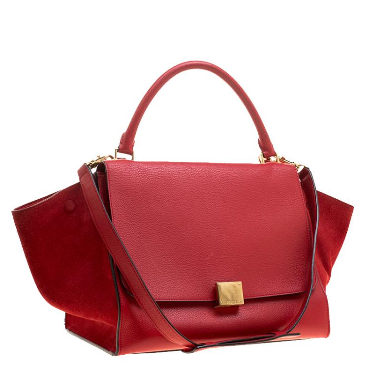 Pre Owned Celine Red Leather and Suede Medium Trapeze Bag