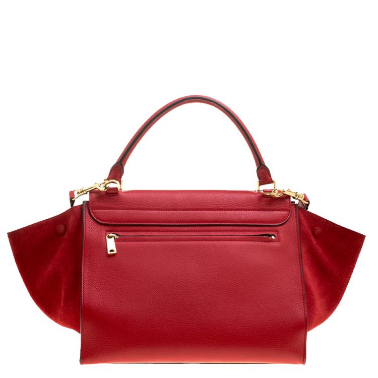Pre Owned Celine Red Leather and Suede Medium Trapeze Bag