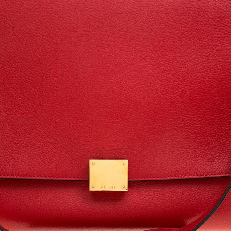 Pre Owned Celine Red Leather and Suede Medium Trapeze Bag