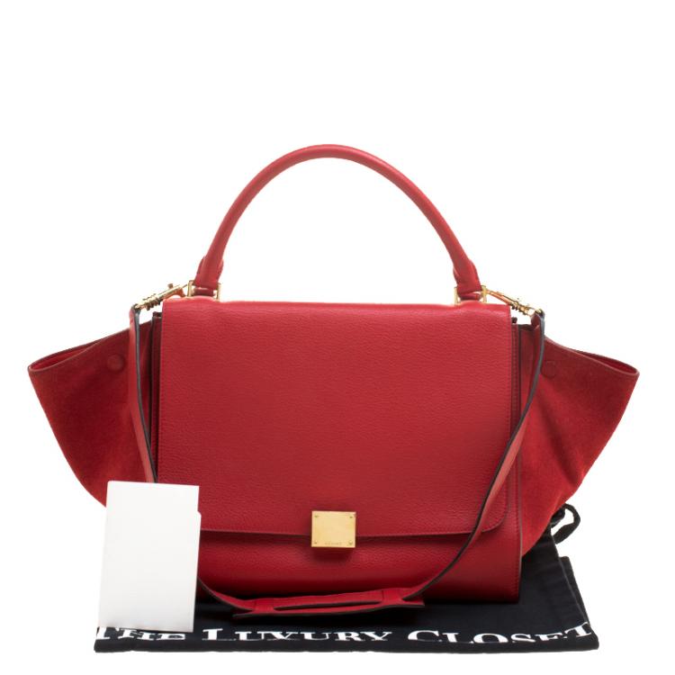 Pre Owned Celine Red Leather and Suede Medium Trapeze Bag