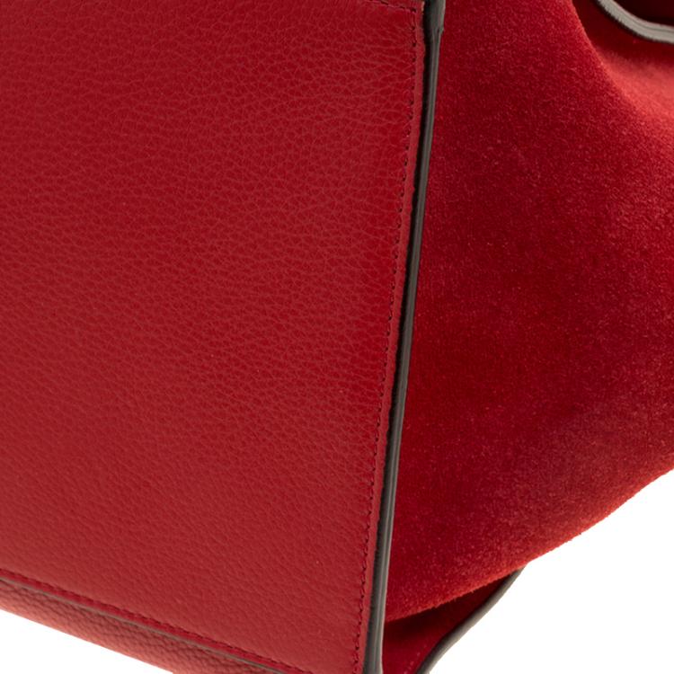 Pre Owned Celine Red Leather and Suede Medium Trapeze Bag