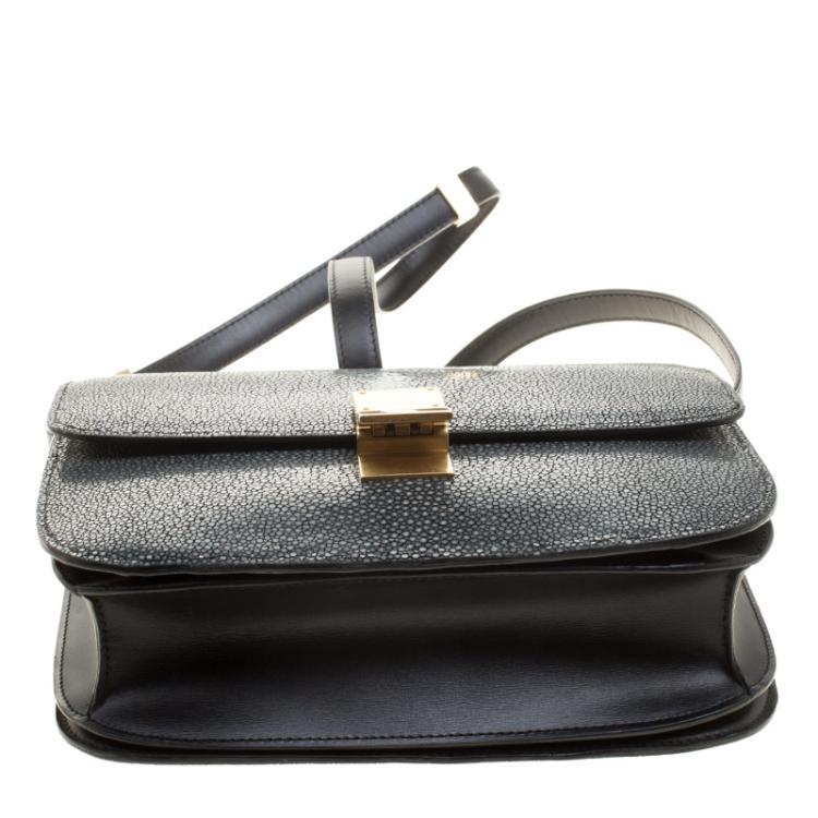 Pre Owned Celine Grey Stingray Medium Classic Box Shoulder Bag