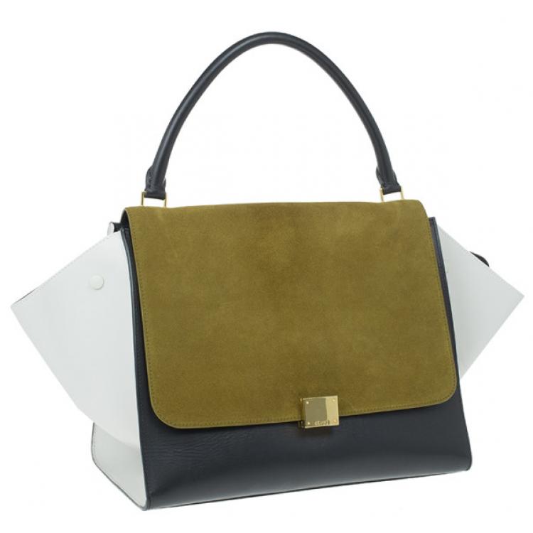 Pre Owned Celine Tricolor Smooth Calfskin and Suede Medium Trapeze Tote