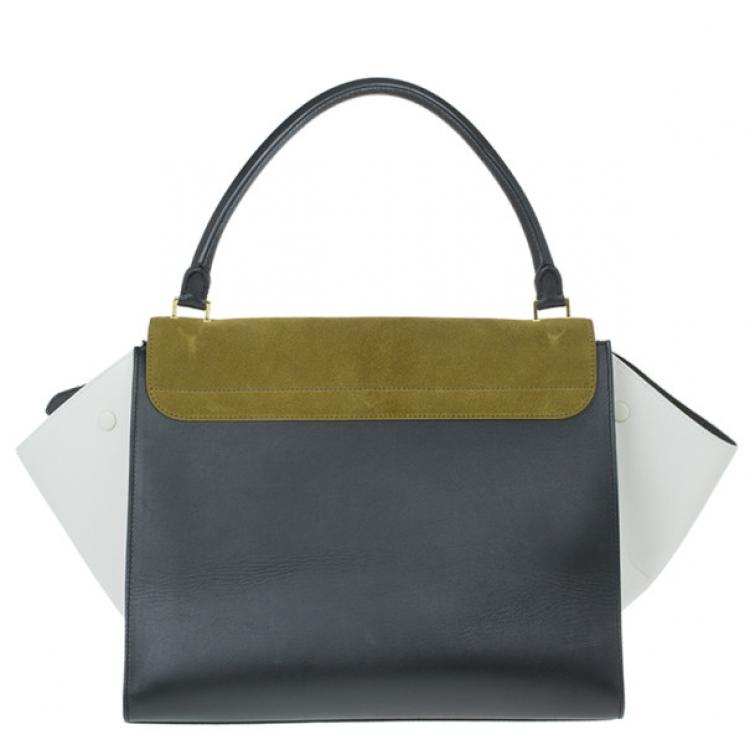 Pre Owned Celine Tricolor Smooth Calfskin and Suede Medium Trapeze Tote