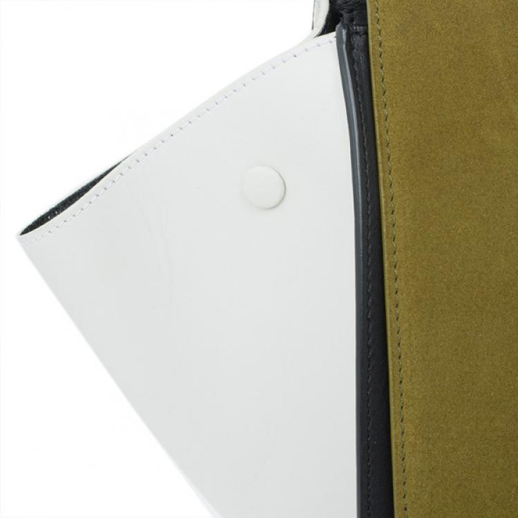 Pre Owned Celine Tricolor Smooth Calfskin and Suede Medium Trapeze Tote