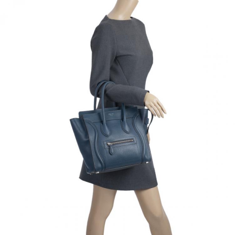 Pre Owned Celine Blue Micro Luggage Tote