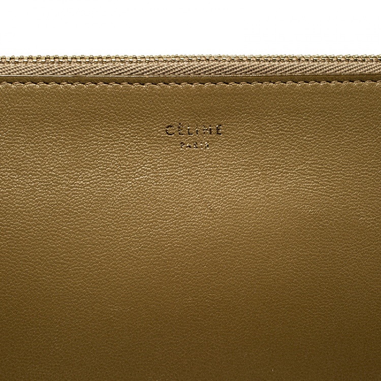 Pre Owned Celine Dark Beige/Red Leather Solo Clutch Pouch