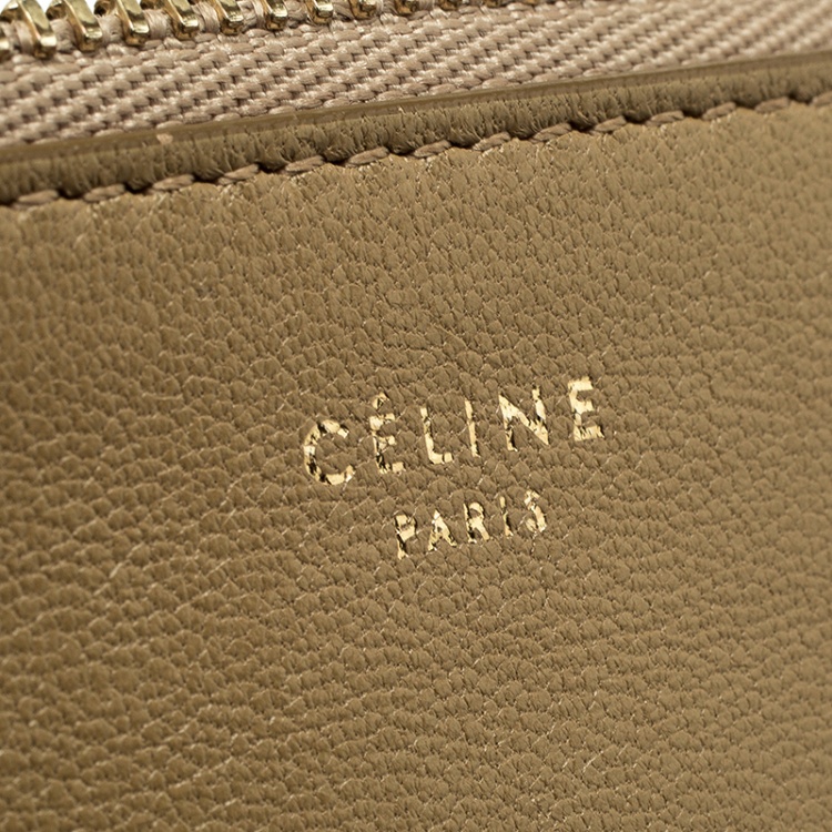 Pre Owned Celine Dark Beige/Red Leather Solo Clutch Pouch