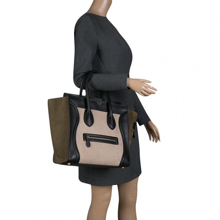 Pre Owned Celine Tri Color Leather and Suede Mini Luggage Tote
