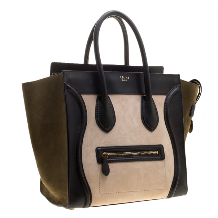 Pre Owned Celine Tri Color Leather and Suede Mini Luggage Tote