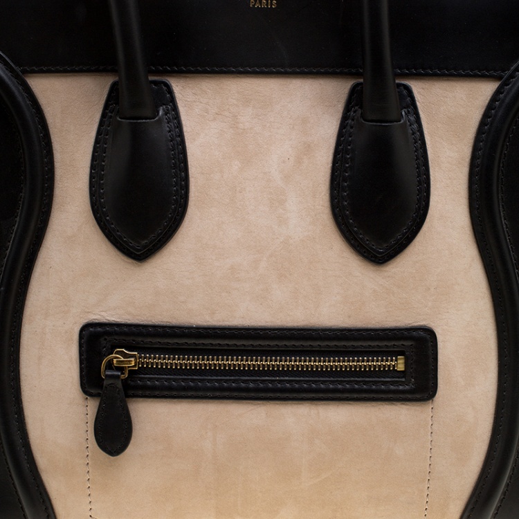 Pre Owned Celine Tri Color Leather and Suede Mini Luggage Tote
