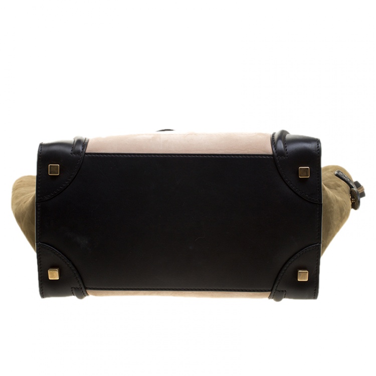 Pre Owned Celine Tri Color Leather and Suede Mini Luggage Tote