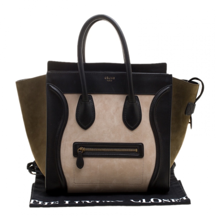 Pre Owned Celine Tri Color Leather and Suede Mini Luggage Tote