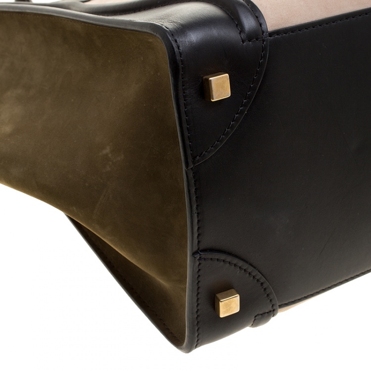Pre Owned Celine Tri Color Leather and Suede Mini Luggage Tote