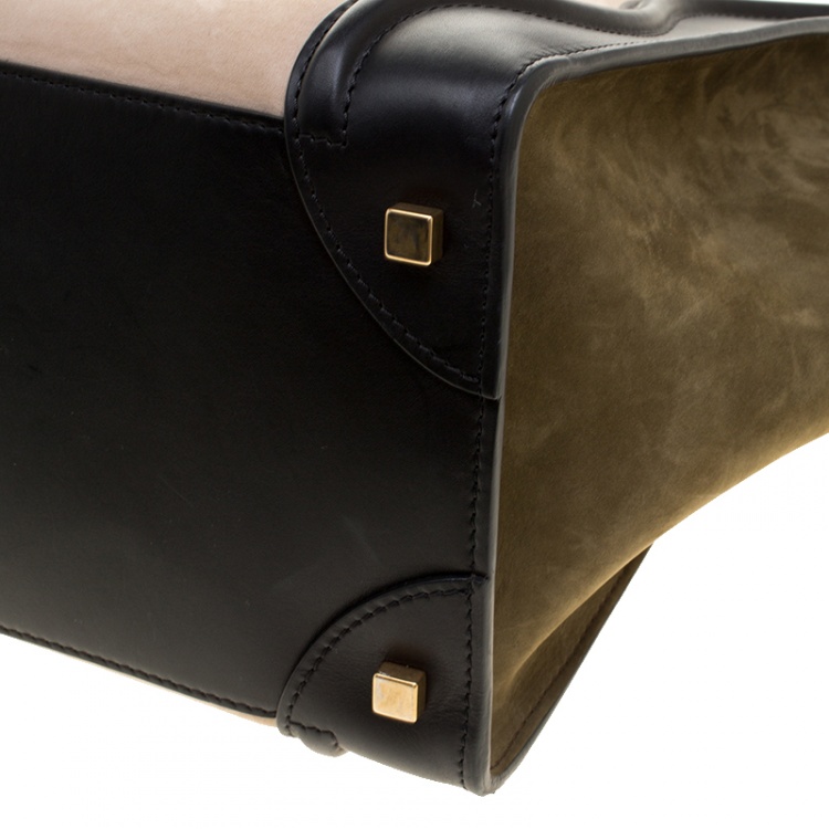 Pre Owned Celine Tri Color Leather and Suede Mini Luggage Tote