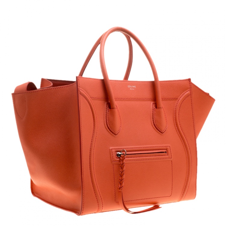 Pre Owned Celine Orange Leather Medium Phantom Luggage Tote