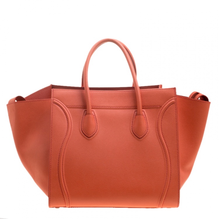 Pre Owned Celine Orange Leather Medium Phantom Luggage Tote