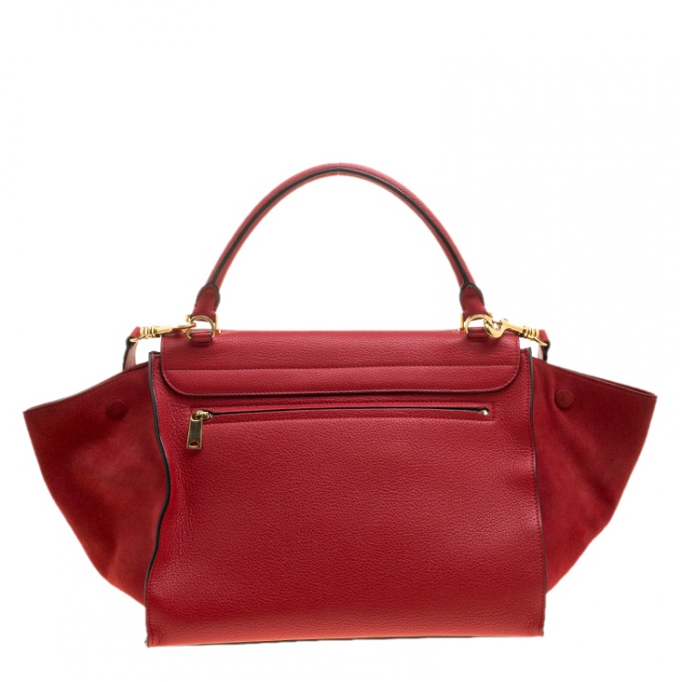 Pre Owned Celine Red Leather and Suede Medium Trapeze Bag