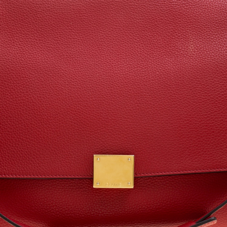 Pre Owned Celine Red Leather and Suede Medium Trapeze Bag