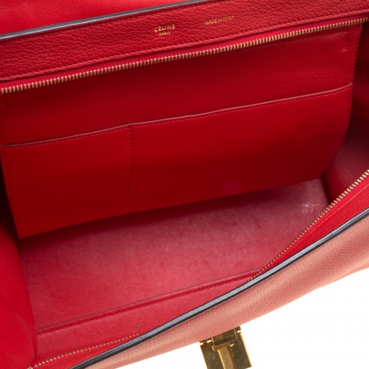 Pre Owned Celine Red Leather and Suede Medium Trapeze Bag