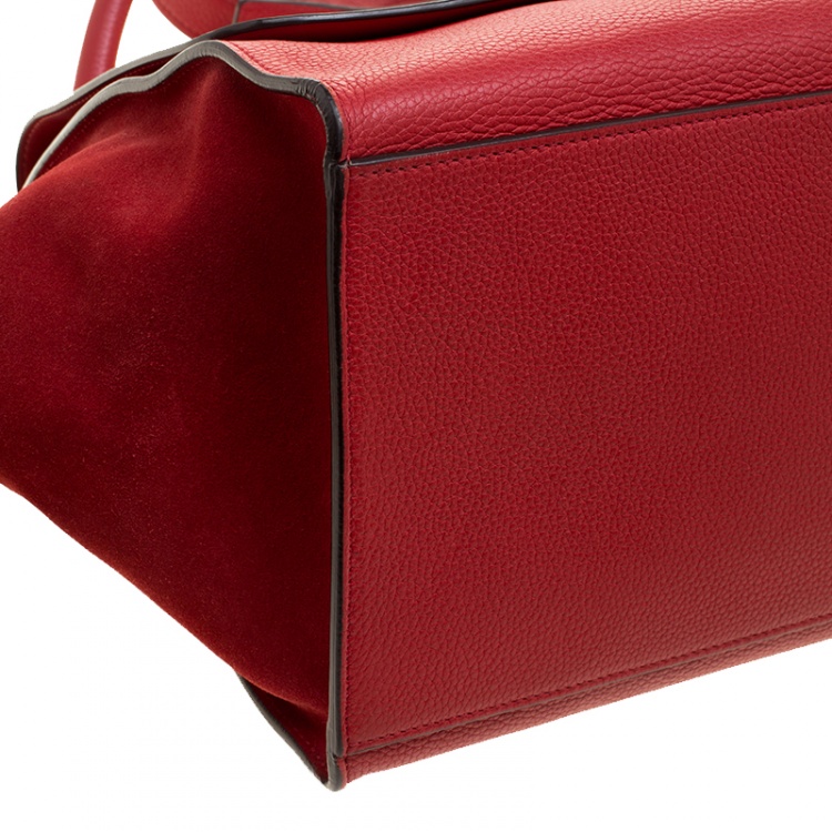 Pre Owned Celine Red Leather and Suede Medium Trapeze Bag