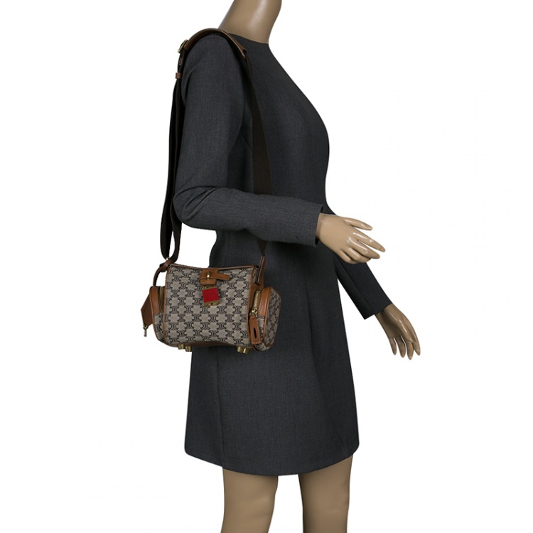 Pre Owned Celine Brown/Cognac Monogram Canvas and Leather Mini Camera Crossbody Bag