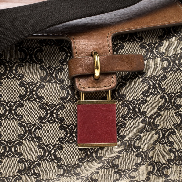 Pre Owned Celine Brown/Cognac Monogram Canvas and Leather Mini Camera Crossbody Bag