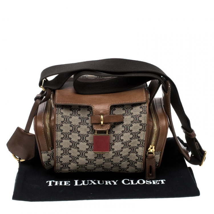 Pre Owned Celine Brown/Cognac Monogram Canvas and Leather Mini Camera Crossbody Bag