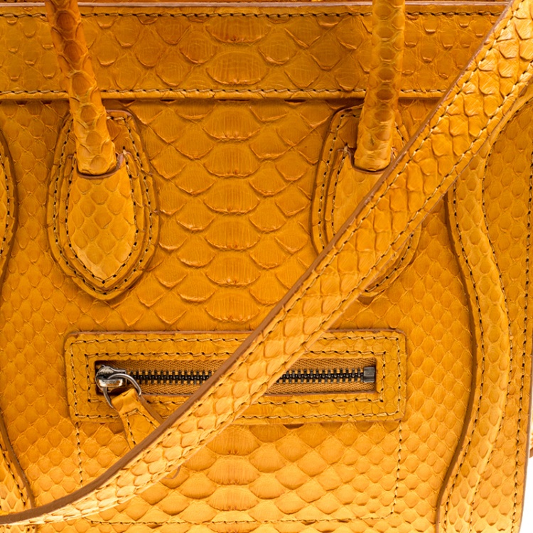 Pre Owned Celine Mustard Yellow Python Nano Luggage Tote