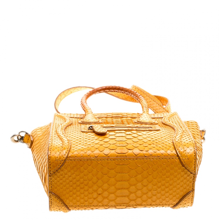 Pre Owned Celine Mustard Yellow Python Nano Luggage Tote