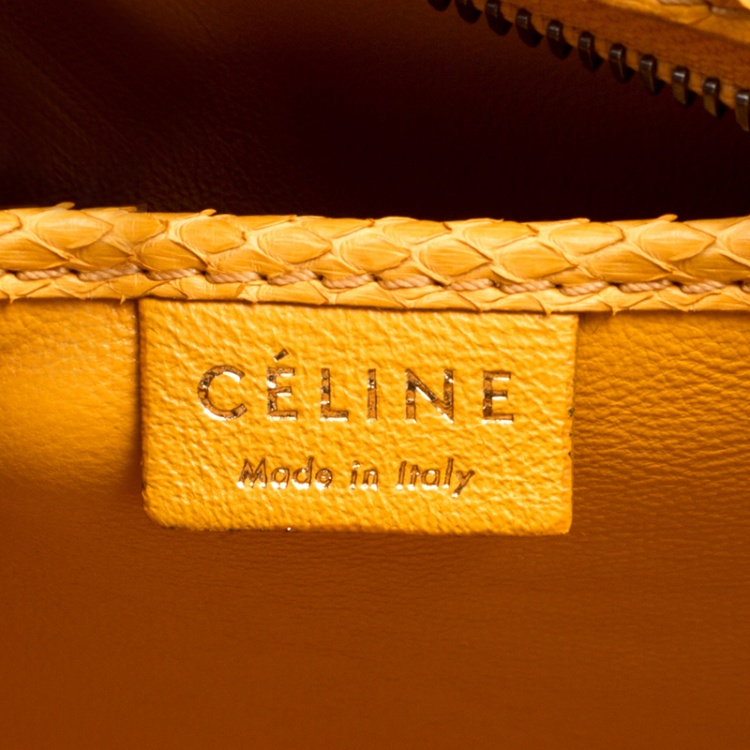 Pre Owned Celine Mustard Yellow Python Nano Luggage Tote