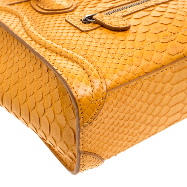 Pre Owned Celine Mustard Yellow Python Nano Luggage Tote