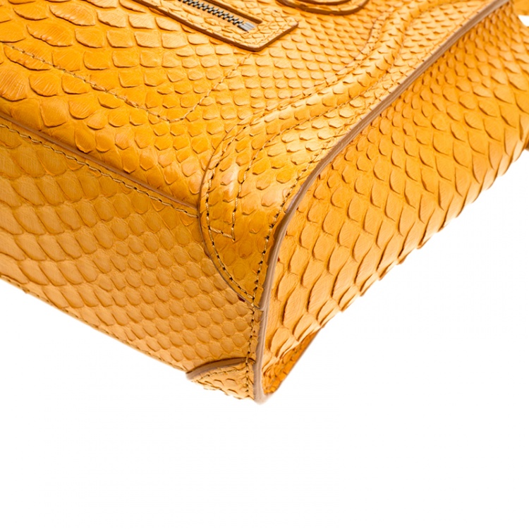 Pre Owned Celine Mustard Yellow Python Nano Luggage Tote