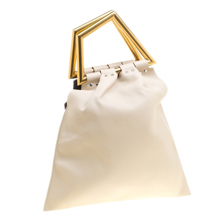 Pre Owned Celine Cream Leather Open Triangle Bag