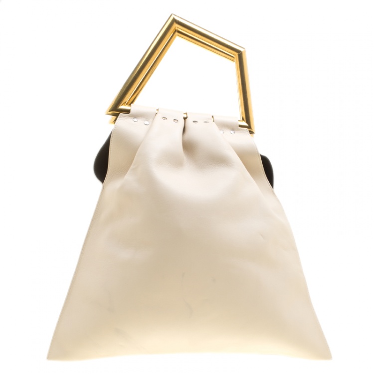 Pre Owned Celine Cream Leather Open Triangle Bag